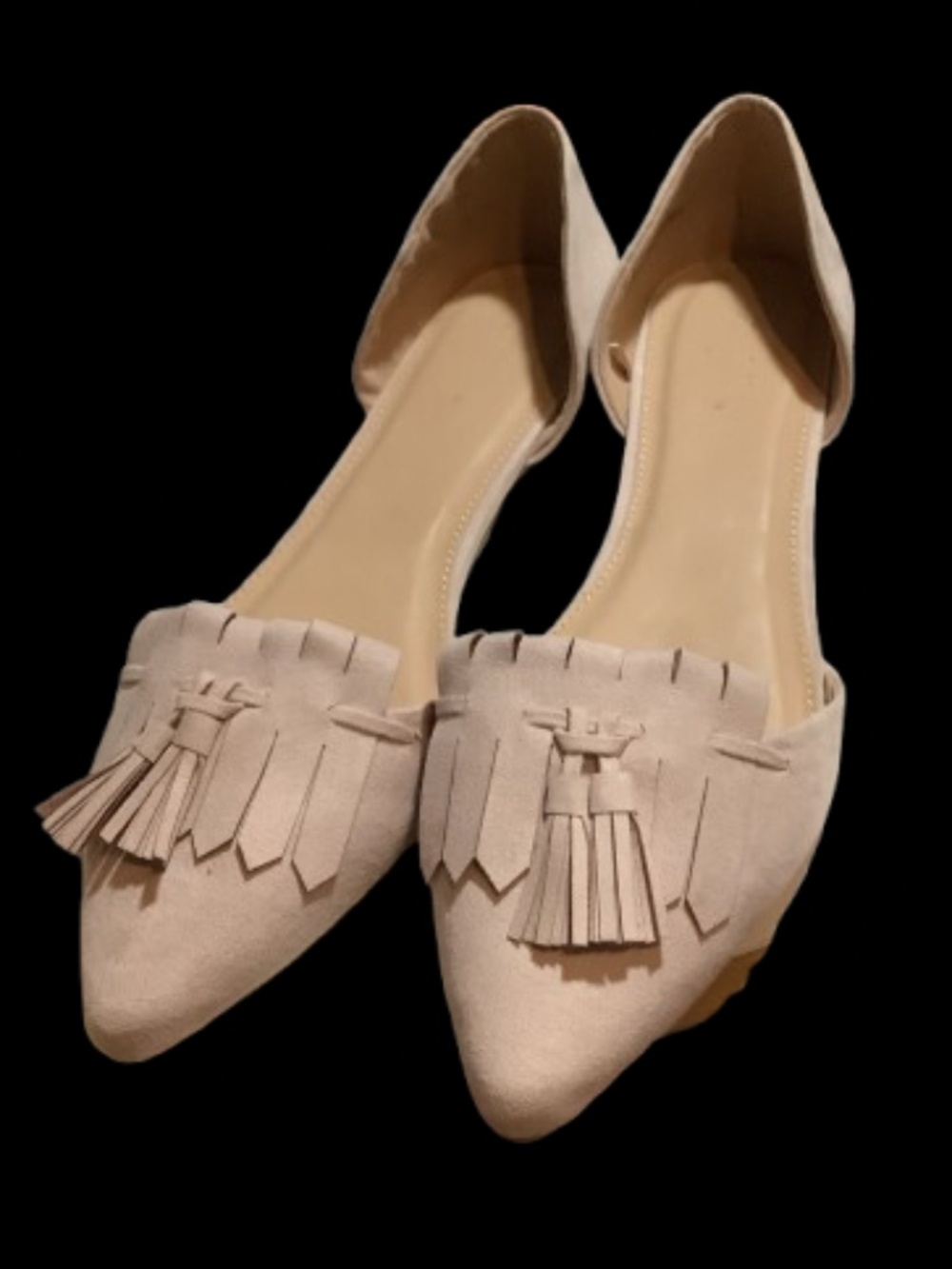 Charlotte Russe Shoes 9 M Taupe Fringe D'Orsay Vegan Faux Leather Flats